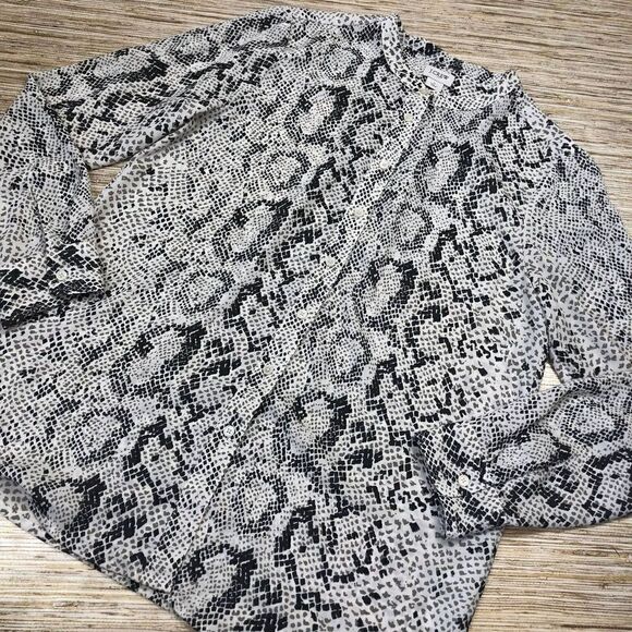 D-287 J. Crew Women’s Long-Sleeve Button flowy polyester Blouse CREAM PRINT sz S - Picture 1 of 1